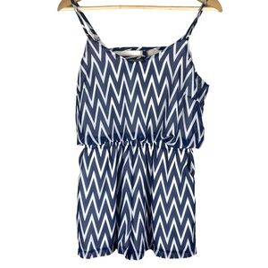 Liberty Love Fully Lined Spaghetti Strapped Navy Blue & White Romper Size Small